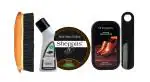 Sheppits Premium Shoe Shiner (Neutral), Shoe Polish (Brown), Shoe Horn (Black), Liquid Shoe Polish (Natural), & Wooden Shoe Brush Combo | Shoe Care Kit