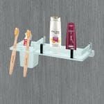 Sarvatr Acrylic 3 in 1 Toothbrush Holder WITH Rack Bathroom Accessories (12 x 5 Inches) Acrylic Wall Shelf (Number of Shelves - 1, White)