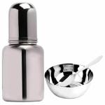 PGD Plain Silver Stainless Steel Baby Feeding Bottle with Baby Food Bowl & Spoon (0-24 months) - 150 ml