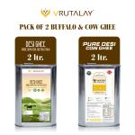 Vrutalay Desi Cow Ghee 2L & Buffalo Ghee 2L - (Combo - 4 Ltr) | Pure Cow's Milk & Pure Buffalo Milk | Homemade & Organic Ghee | for Better Digestion, Strong Bones and Immunity | Combo Pack of 2 (Total 4 liter)