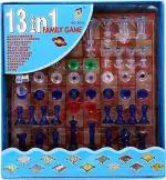 Glass Chess Game Set - Clear and Blue Pieces and Magnetic Board, Multi Games - 10 Inch