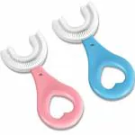 VMITRA Toothbrush for Kids with U Shaped Silicone Brush Head for 360 Degree Cleaning Suitable For 2-6 Years, Manual,Heart Design, Multicolor, Pack of 2