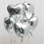 AMFIN (Pack of 5) 18 Inch Silver Heart Shaped Balloons, Heart Shape Balloons for Decoration, Silver Heart Balloons for Decoration, Silver Heart foil Balloons, Valentine Balloons Decoration - Silver