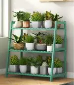 House of Quirk 3-Tier Bamboo Storage Shelf Rack Ladder Shelf for Books, Photos, Plants, Daily Supplies (50cm, Green)