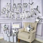 Grand Shop Silver , Nylon, Foil Happy Birthday Letter, Star Foil Balloon