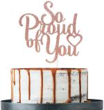 Zyozique We are So Proud of You Cake Topper Class of 2021 Graduation, Senior Graduation Party Supplies (Rose Gold Glitter)