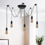 Homesake 5 Arms Spider Chandelier Lamp, Vintage Edison Style E 27 Adjustable Diy Ceiling Pendant Light, E27 Rustic Cluster Hanging Light(1.25 M, Black Twisted Wire)