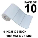 VCR 4 x 3 Direct Thermal Label Sticker - 4 x 3 inches - 100mm x 75mm - 500 Labels Per Roll - Pack of 10 Rolls - White Self Adhesive Sticker for Printing Shipping or Barcoding Labels 1 inch core