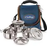 NEELAM Dura Hot 3 Tier 7 Inch Lunch Box with Insulated Carry Bag Silver-1100 ml 3 Containers Lunch Box 1100 ml