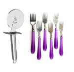 Blue Wonder Stainless Steel SS Pizza Cutter With Stainless Steel Handle Fork and (Multicolour, Pack of 2)
