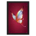 RITWIKA ART AND CRAFT Abstract Wall Art of Single Butterfly In Solid Color Background With Frame for Home and Office Decor | 9.5 inch x 13.5 inch | Multi Colored | Digital Painting