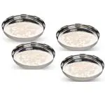 LIMETRO STEEL Stainless Steel Laser Print Heavy Gauge Dinner Plates / Lunch Plates / Bhojan Thali ( Size: 13, Diameter: 30 cm) Dinner Plate (Pack of 4)