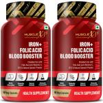MuscleXP Iron + Folic Acid Blood Booster Daily Vital, Chelated Iron With Folic Acid & Vitamin C, B12 & Natural Spinach Powder, 60 Veg Capsules (Pack of 2)