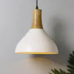 Homesake Nate Metal Wood Pendant Light, White Metal Natural Ceiling Hanging Light Decorative Vintage Chandelier For Living Room, Home, Bedroom, Hall Jhumar Lighting