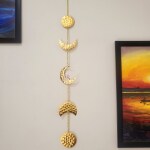 Handmade Metal Boho Chic Moon Phase Living Room Bedroom Decorative Wall Art, Gold-LENGTH 80 Inches.