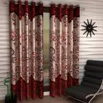Home Sizzler 2 Pieces Classic Panel Maroon Eyelet Polyester Window Curtains