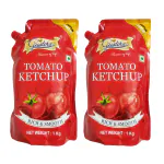 GUSTORA Flavourful, Rich & Smooth Tomato Ketchup Sauce, 2kg I No Added preservatives I Non-GMO I Quality Tomato Ketchup (1 Kg X 2)
