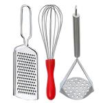 DreamBasket Stainless Steel Cheese Grater & Egg Whisk & Potato Masher for Kitchen