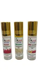 KAH ATTAR Rose, Mogra and Rose Chandan Attar 6 ml Each