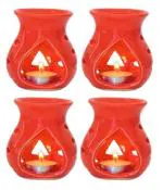 RTWARE Red Ceramic Clay Candle Operated Aroma Burner Oil Diffuser for Home Fragrance (Set of 4)