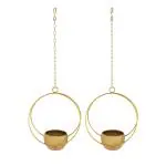 TrustBasket Metal Gold Lunar Eclipse Floor Standing Hanging Planter Pots for Home Decor 31 x 32 x 17 cm (pack of 2)
