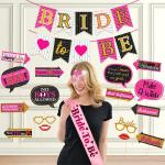 Zyozique Bachelorette Party Decorations Kit / Bridal Shower Party Supplies - Bride To Be Banner, Sash, Eye Glass & Photo Booth Props (Set Of 19) Pink,