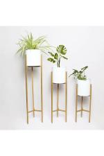 Kyari White Metal Plant Floor Stand with Pot 84 x 22 x 84cm (Pack of 3)