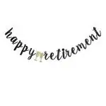 Festiko Happy Retirement Banner, Black Glitter Sign For Retirement Party Bunting Supplies Decorations