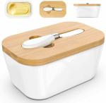 Deetto Butter Dishes Box Premium Quality Elite Range Heavy Fine Porcelain Butter Box, Butter Dish with Wooden Top Cover, Lid with a Knife -600 ML-Multi-Color