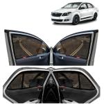 Kingsway Car Magnetic Sun Shades Curtains for Skoda Rapid, Model Year : 2017 - 2021, Half Cut in Front Window with Rear Windshield, Color : Black, Cotton Mesh, Complete Set of 5 Piece