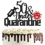 Festiko Happy Quarantine Birthday Cake Topper Quarantine Birthday Party Cake Decorations, Baby Boy Girl Man Birthday Party Decorations (Black Glitter)