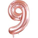 AMFIN 32 inch 9 Number Rose Gold Foil Balloon with Matching Ribbon , Birthday Party Decoration , 9th Birthday Party Decoration items , Rose Gold 9 Number Balloons , 9 Number Foil Balloons - Rose Gold