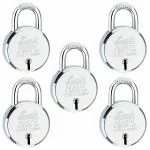Link 50mm Round BCP Padlocks 5Pcs Set | Steel Body | Brass Lever | 3 Silver Keys | 3 Key for Each Padlock | 10 yrs Warranty