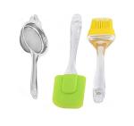 FIRST FRONT Stainless Steel Tea Strainer With Silicon Basting Big Spatula Set & Multicolour,(Pack of 2)