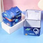 Kidsaholic hut Shape Space/Dinosour Printed Metal Coin Bank Piggy Bank for Kids with Lock(Blue)