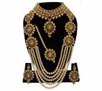 Gyaan Jewels Handmade Shop Global Alloy Necklace, Earring and Maang Tikka Set Gold (Girls, Women) Free Size