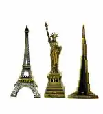 Qwick Click Metal Combo Paris Eiffel Tower Statue of Liberty Burj Khalifa for Home Decoration-15cm