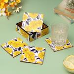 DULI Set of 6 MDF Wood Square Coaster Set for Table accessories 10x10cm (Yellow Sunshine)