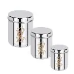 IDEAL PRIME Heavy Gauge Stainless Steel Containers Set Of 3 (750+500+400 ml) Rust Proof Steel Sugar Coffee Dry Fruit Jar With Laser Print Grocery Container Set Pack Of 3
