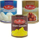 Yuvraj Rasgulla & gulab jamun or Kesar Ganderi angoori petha sweets combo Tin Pack 3 (1 kg x 3)