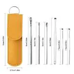 Adore 6 Pcs Ear Wax Cleaner -Reusable Ear Cleaner Tool Set with Storage Storage Leather Pouch-Yellow