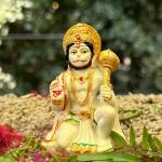 Chaque Decor Marble Made Gloss Finish White Hanuman Ji Murti Hanuman In Golden Plated Bala Ji Bajrangbali Murti Statue Idol For Car Dashboard Home Pooja Office Decor 3 Inch Small Size