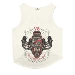 Ruse V8 Engine Printed Ecru Cotton Cat Sleevless Tank T-Shirt - S