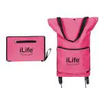 iLife Collapsible Trolley Bags Folding Shopping Bag with Wheels Foldable Shopping Bag (Pink)