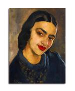 Tamatina Multicolor Amrita Sher Gil Unframed Self Portrait Art Canvas Painting - 13X10 Inch