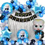 AmazingXperience.com Boss Baby Birthday Decorations Items Kit - 55Pcs Combo Set For Baby Boss Theme Birthday Decorations For Boys - Happy Birthday Banner, Boss Baby Theme Balloon, Black Boss Baby Decoration