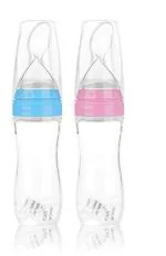 Ineffable Rice and Cereal Feeding Bottle for Baby with Built-in Squeezy Silicone Spoon Feeder and Hygiene Cover (Pink and Blue, 120 ml)
