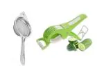 URBAN BUY Stainless Steel Tea Strainer With Steel Blade Plastic Body Bhindi Cutter & Multicolour, (Pack of 2)