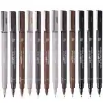 uni-ball PIN-200 0.03 mm-0.8 mm With Brush Fineliner Drawing Pens, Black Ink, Pack of 12