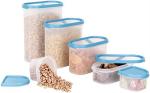 Cutting EDGE Plastic Storage Containers with Pouring Lids - 0.25LX2, 0.5LX1, 1.2LX1, 1.8LX1, 2.4LX1, Set of 6, Blue